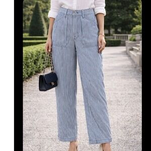 H&M Divided Hickory Stripe Carpenter Pants Blue White High Waisted Wide Leg US 0